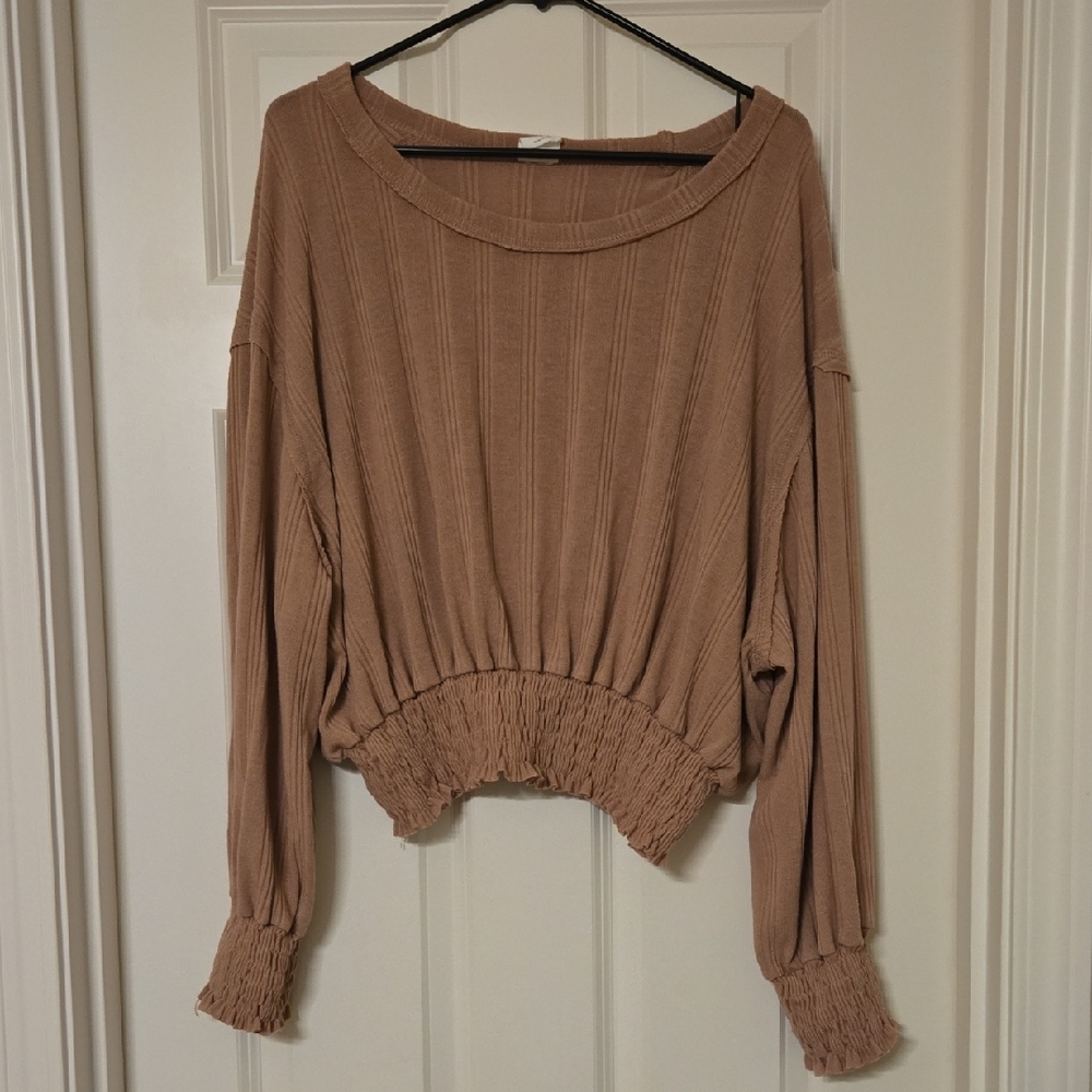 By Together Taupe Ribbed Knit Top